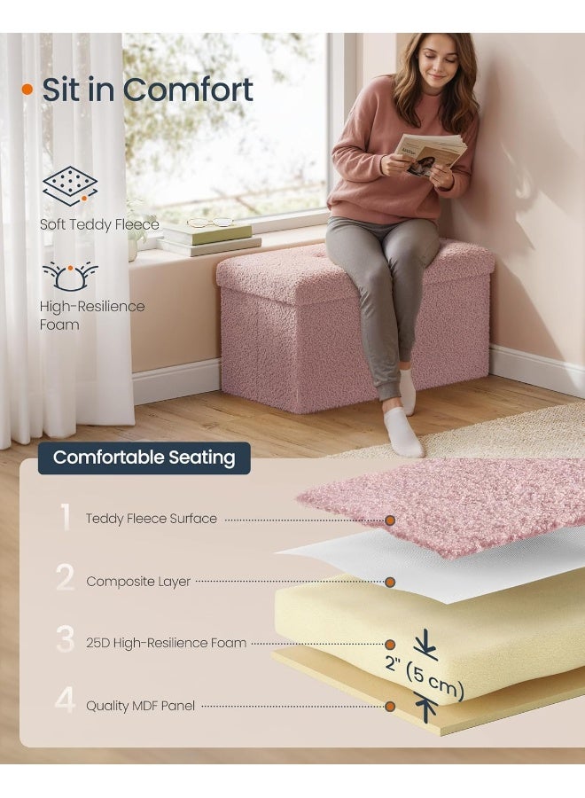 SONGMICS HOME Storage Ottoman Bench, Storage Chest, 38.1 × 76.2 × 38.1 cm, Foot Rest Stool, End of Bed Bench, Load up to 299.4 kg, for Living Room, Bedroom, Entryway, Jelly Pink ULSF096R01 MDF - Image 4