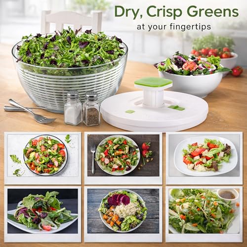 Brieftons QuickPush Salad Spinner: Large 6.3-Quart Vegetable Washer Dryer Strainer Drainer, Easy One-Handed Handle & Brake, Fast Spin Cycles, Compact Storage, to Wash, Clean & Dry Vegetables, Fruits - Image 5