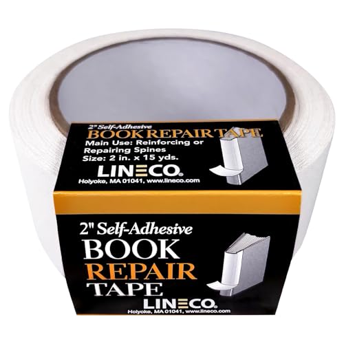 Lineco, Self-Adhesive Book Repair Tape for Book Spine, Pamphlets, Paper Pages, Non-Yellowing, Strong, Neutral pH Acrylic Adhesive, 2 Inch Wide, White - Image 1