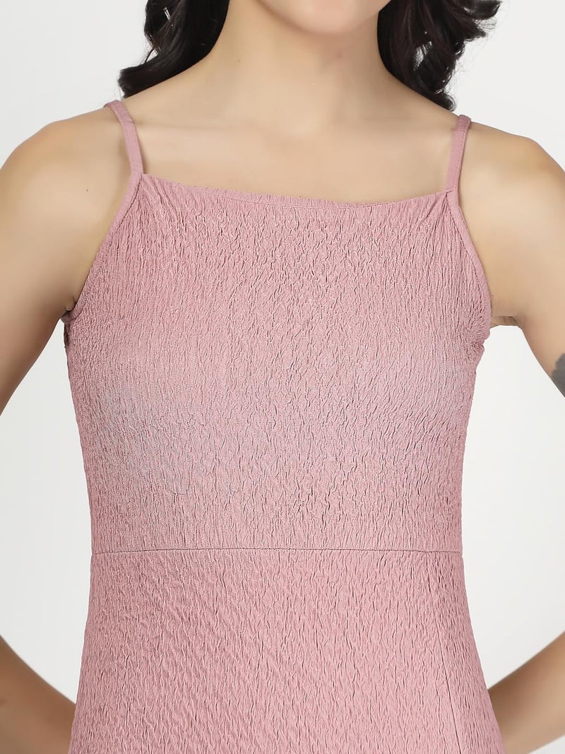 Style Quotient Women Solid Texture Pink Polyknit Party Sheath Maxi Dress - Image 2