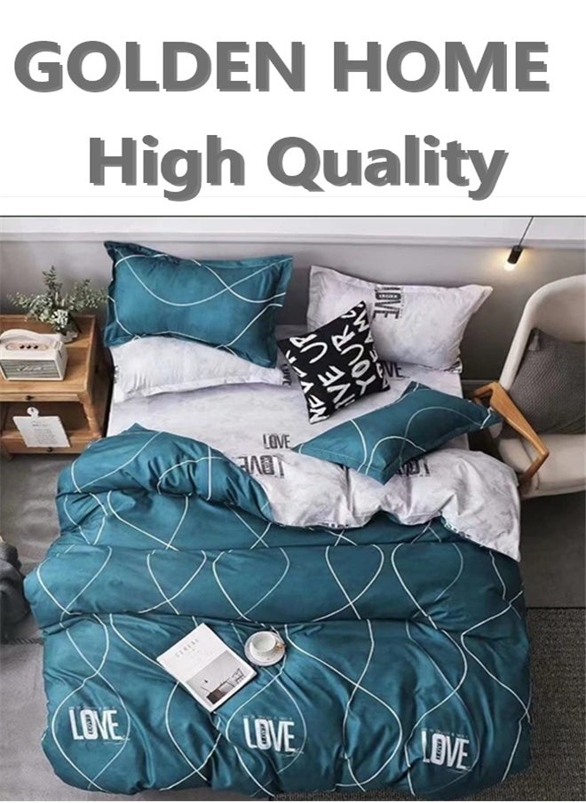GOLDEN HOME طقم غطاء لحاف بنمط مخطط مكون من 6 قطع مقاس كينج/كوين/مفرد. تتضمن المجموعة 1 غطاء لحاف، 1 ملاءة سرير جاهزة، 4 أكياس وسائد  - Image 1