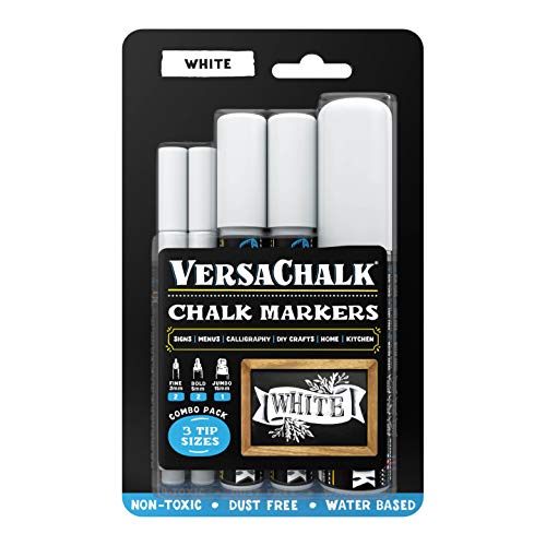 VersaChalk White Chalkboard Chalk Markers - Wet Erase Dustless Chalk Ink Paint Marker for Blackboard, Dry Erase White Board, Chalkboard Sign (COMBO SET, 5/SET) - Image 1