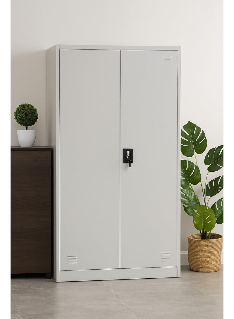 Harmony Home خزانة هارموني هوم الفولاذية | خزانة تخزين معدنية بيضاء ذات بابين مع قفل مفتاح مدمج وأرفف قابلة للتعديل | منظم كبير للاستخدام المنزلي، المكتبي، المدرسي والتجاري - Image 1