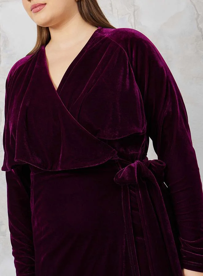 Styli Velvet Wrap Midi Dress