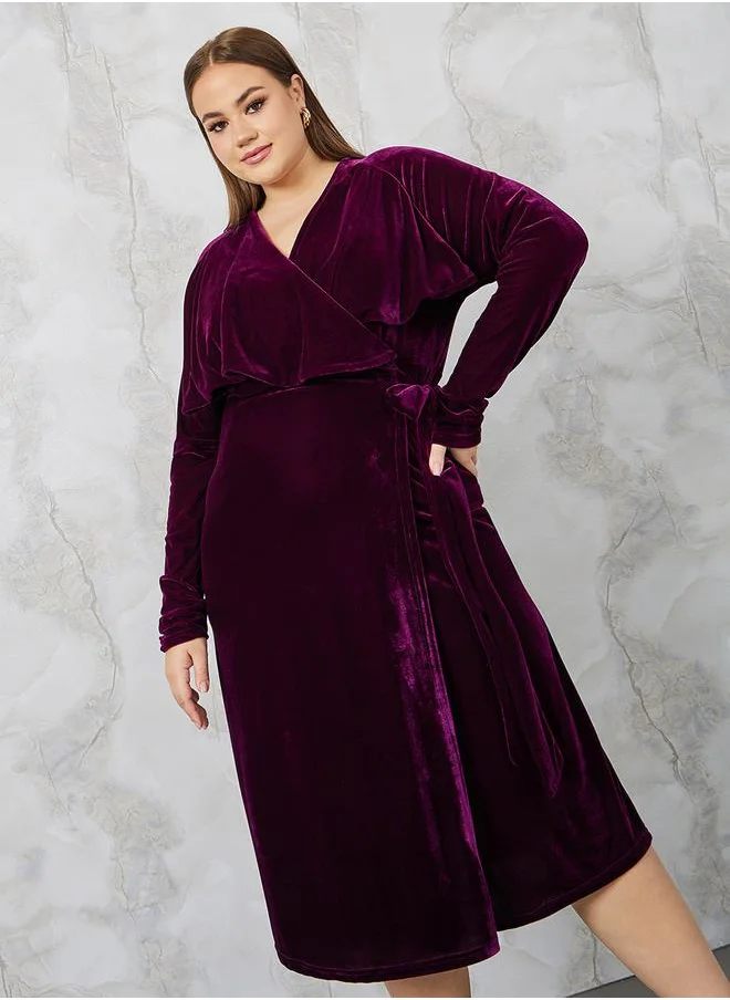 ستايلي Velour Tie Front Wrap Midi Dress