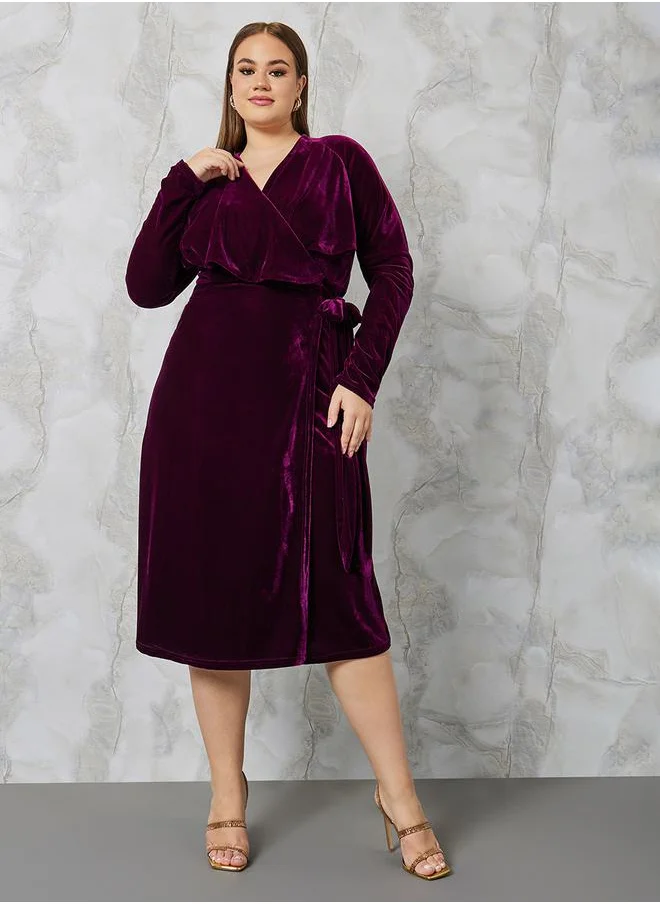 ستايلي Velour Tie Front Wrap Midi Dress