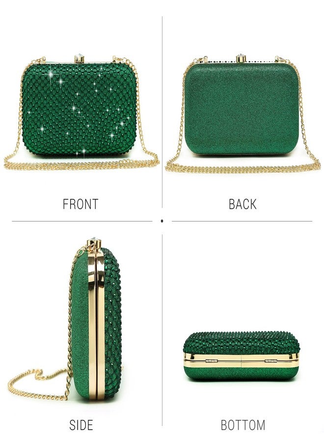 داسين حقيبة يد نسائية مرصعة بأحجار الراين، حقيبة سهرة براقة مع مشبك كريستالي لحفلات التخرج وحفلات الزفاف الرسمية (أخضر) - Image 3