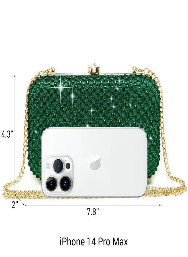 داسين حقيبة يد نسائية مرصعة بأحجار الراين، حقيبة سهرة براقة مع مشبك كريستالي لحفلات التخرج وحفلات الزفاف الرسمية (أخضر) - Image 4