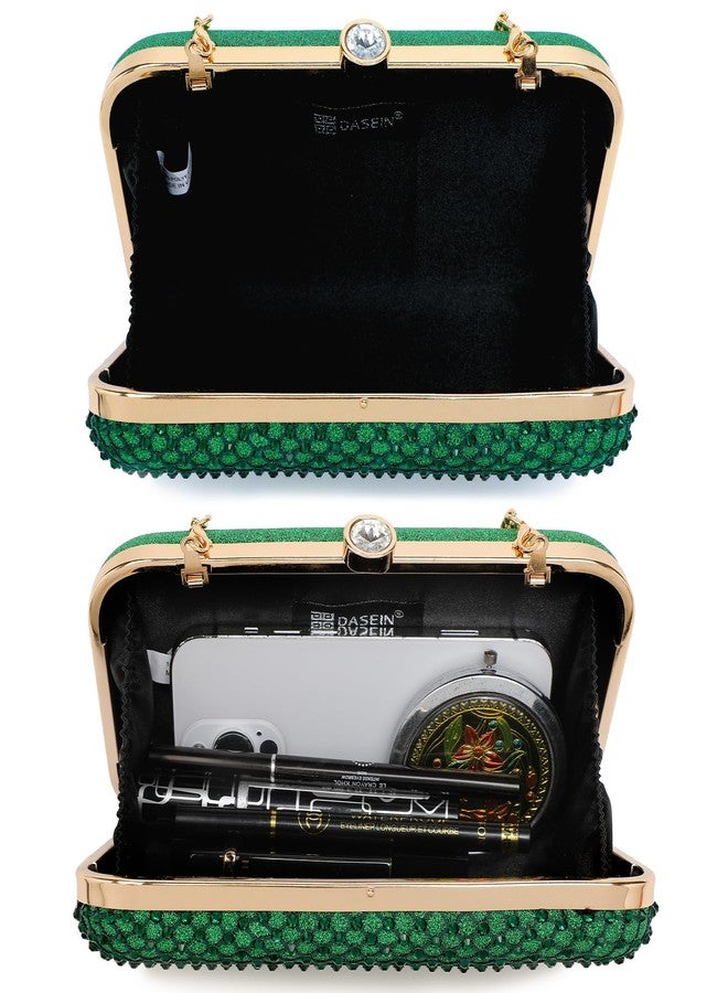 داسين حقيبة يد نسائية مرصعة بأحجار الراين، حقيبة سهرة براقة مع مشبك كريستالي لحفلات التخرج وحفلات الزفاف الرسمية (أخضر) - Image 5