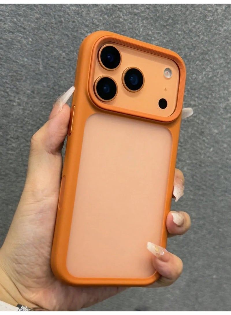 شي إن غطاء هاتف عصري وخفيف فاخر بظهر شفاف مع اطار برتقالي انيق وحماية قوية للكاميرا متوافق  مع ايفون 17 بروماكس - Image 1