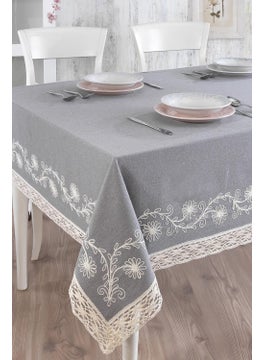 Lace Thread Embroidered Flower Patterned Tablecloth