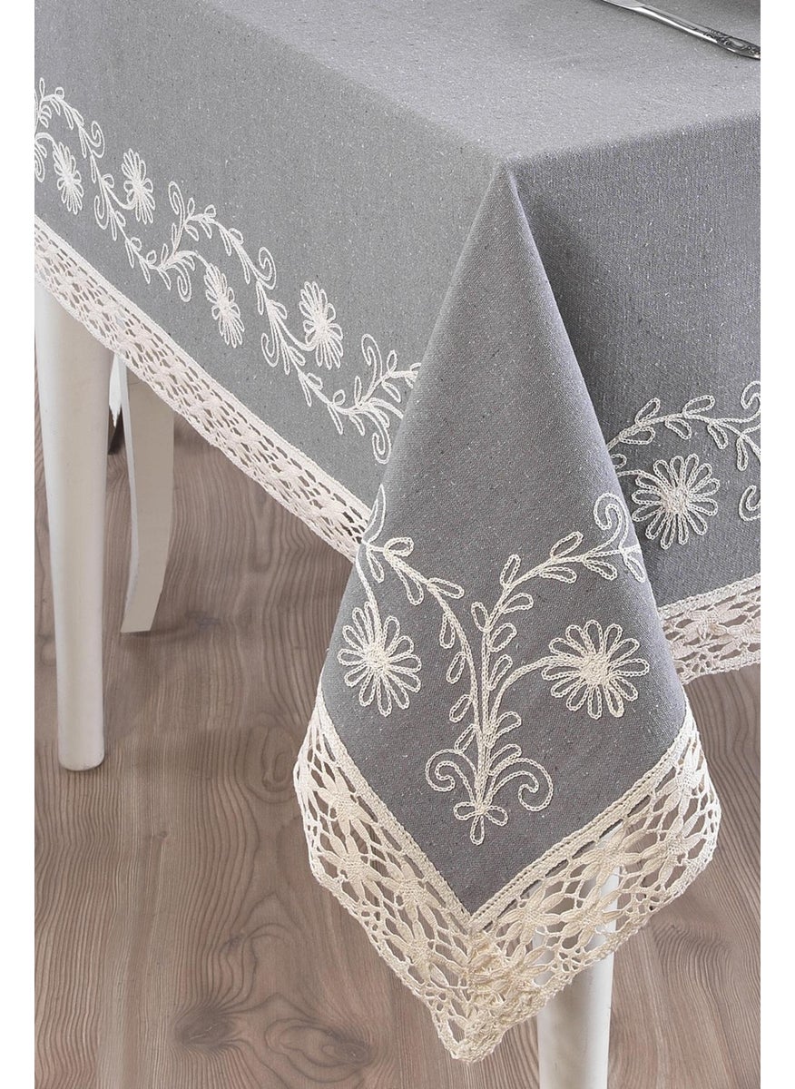 Ödel Home Lace Thread Embroidered Flower Patterned Tablecloth  - Image 2