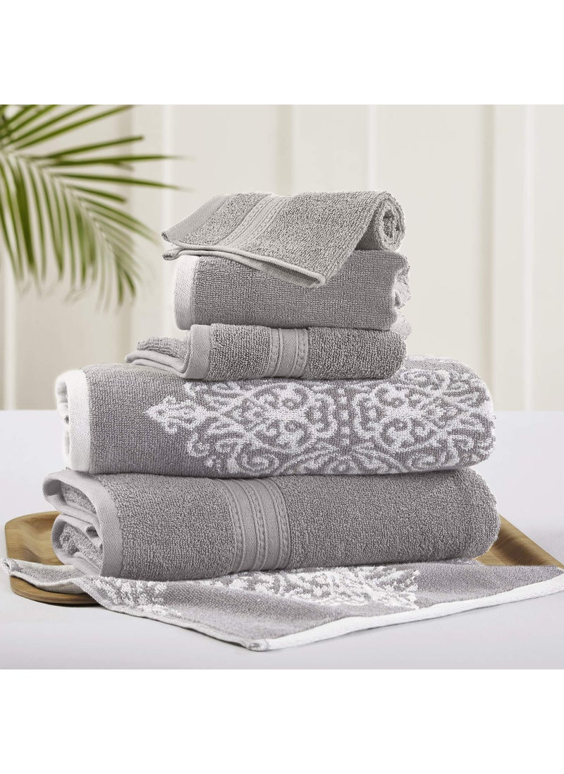 Modern Threads Modern Threads Artesia Damask 6Piece 100 Combed Cotton Reversible Yarn Dyed Jacquard Towel Set Grey 