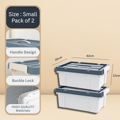 HoopVool® Multipurpose Storage Box with Lid and Handles for Clothes, Toys, Household Items, Kitchen, and Stationery (Pack of 2, Small - 42 X 30 X 17 CM) - Image 2