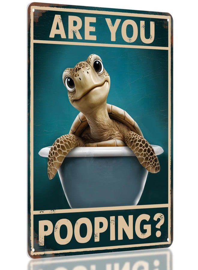 Opix Design Funny Sea Turtle Bathroom Decor – Are You Pooping Turtle Sign, Ocean Theme Wall Art, Tropical Turtle Bathroom Accessories, Sea Life Decor for Restoom or Beach House by Opix Design - Image 1