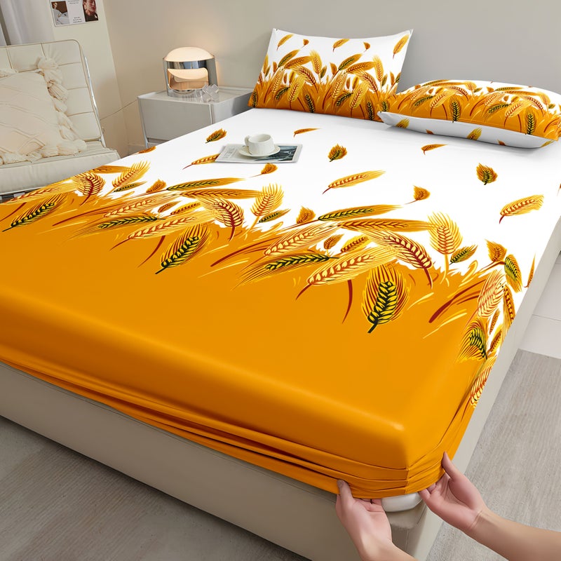 This Golden Spike Fitted Sheet In Twin Size 38 98 By 74 80 Inches Brings Warmth And Good Fortune With A Vibrant Orange White Color Scheme And Rich Tassel Print - Image 1