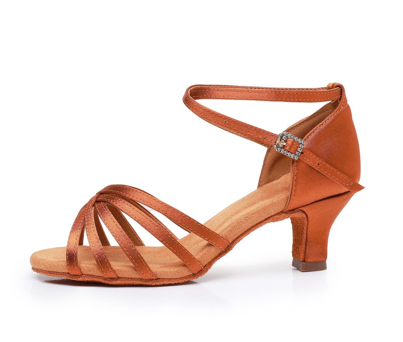Rosefinch Women's Latin Dance Shoes Satin Professional Ballroom Salsa Practice Performance Wedding Dancing Shoesï¼ŒDance High Heels for Women Brownï¼ˆ2 inch Heelï¼‰ - Image 3