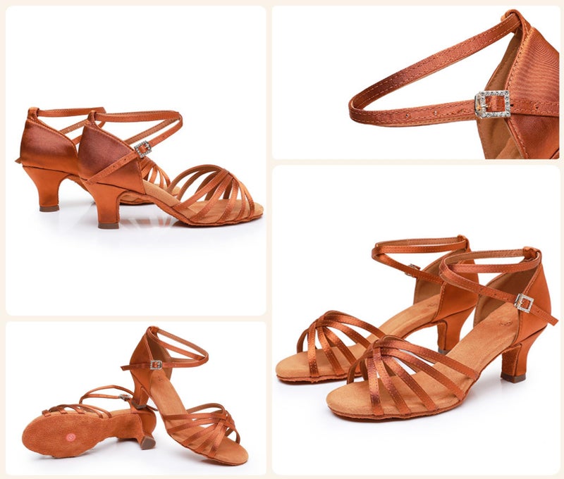 Rosefinch Women's Latin Dance Shoes Satin Professional Ballroom Salsa Practice Performance Wedding Dancing Shoesï¼ŒDance High Heels for Women Brownï¼ˆ2 inch Heelï¼‰ - Image 5