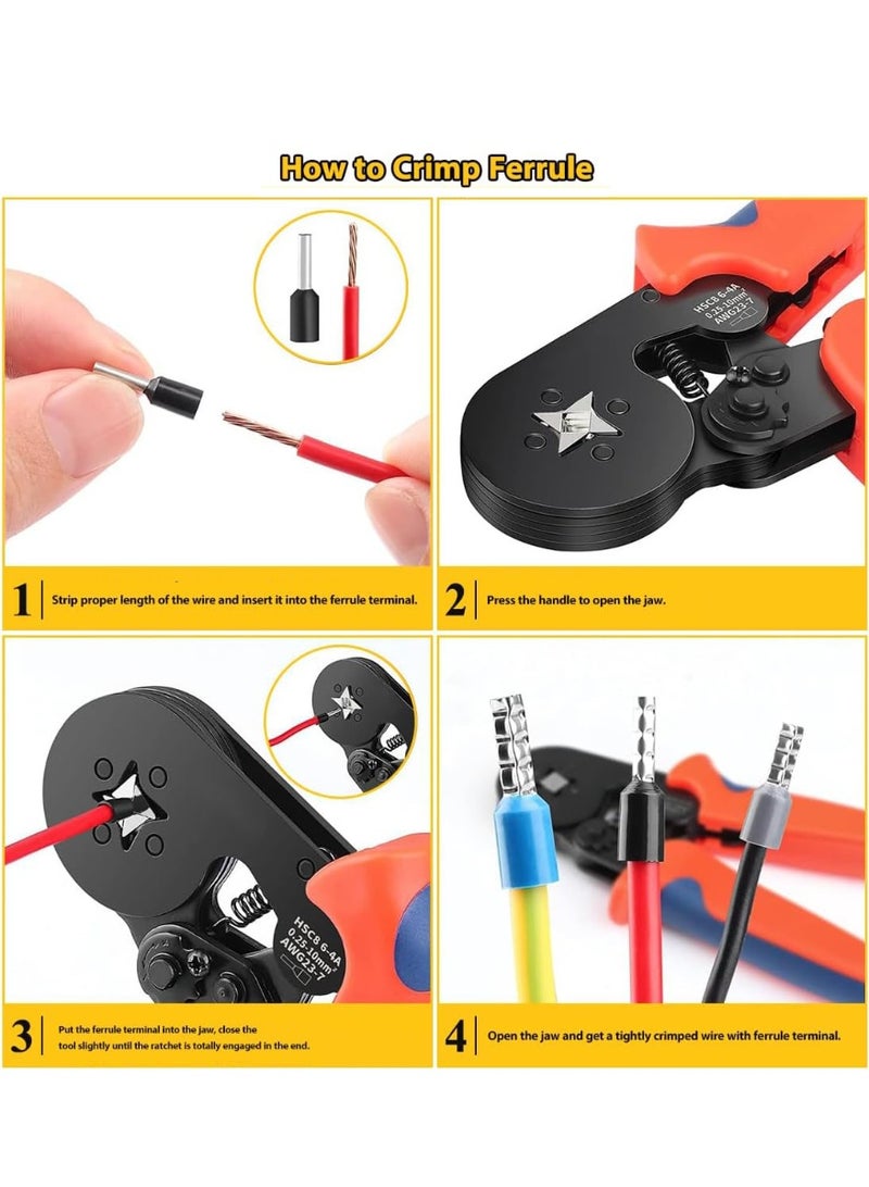 مجموعة أدوات تجعيد الأسلاك 10 ملم مربع، مجموعة ادوات ذاتية التعديل، مجموعة كماشة تجعيد الأسلاك الأوتوماتيكية وحلقات تجعيد الأطراف والموصلات الطرفية والتعرية والقطع، 1200 قطعة، AWG23-7 0.25 - Image 4