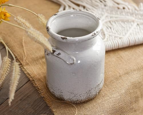 Quoowiit Ceramic Rustic Farmhouse Vase, Distressed Decorative Flower Vase for Home Decor, Ideal Shelf Decor, White Boho Vase for Living Room Bedroom Kitchen Office Decor Centerpiece Table Decorations - Image 2