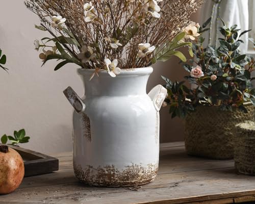Quoowiit Ceramic Rustic Farmhouse Vase, Distressed Decorative Flower Vase for Home Decor, Ideal Shelf Decor, White Boho Vase for Living Room Bedroom Kitchen Office Decor Centerpiece Table Decorations - Image 3