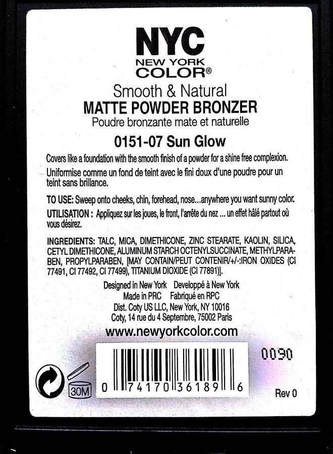 NYC New York Color Smooth & Natural Matte Powder Bronzer, .28 Oz. Sun Glow (Limited Edition) - Image 2