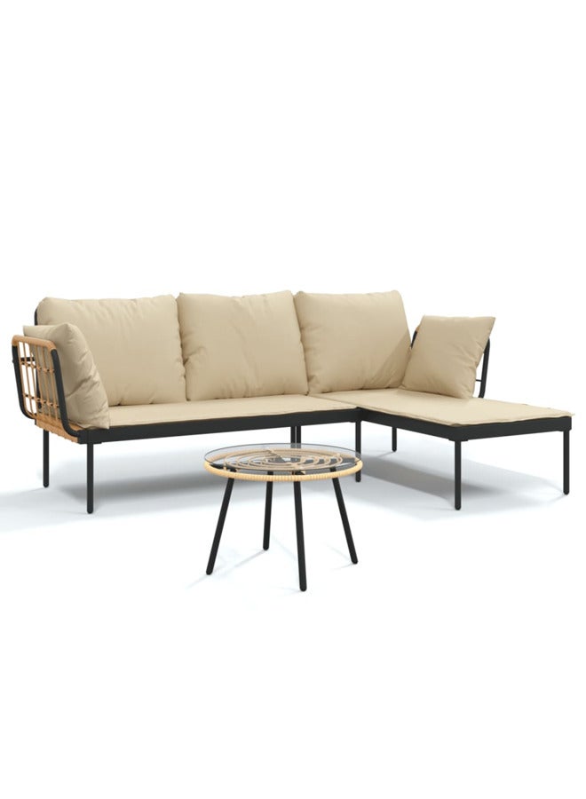vidaxl 3 Piece Garden Lounge Set with Beige Cushions Poly Rattan 364108 - Image 1