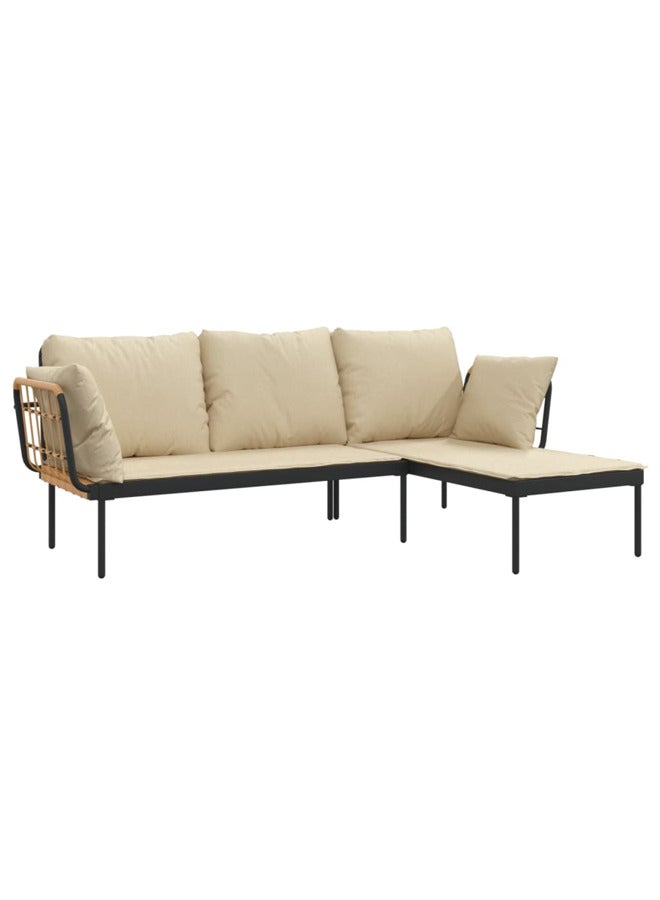 vidaxl 3 Piece Garden Lounge Set with Beige Cushions Poly Rattan 364108 - Image 2