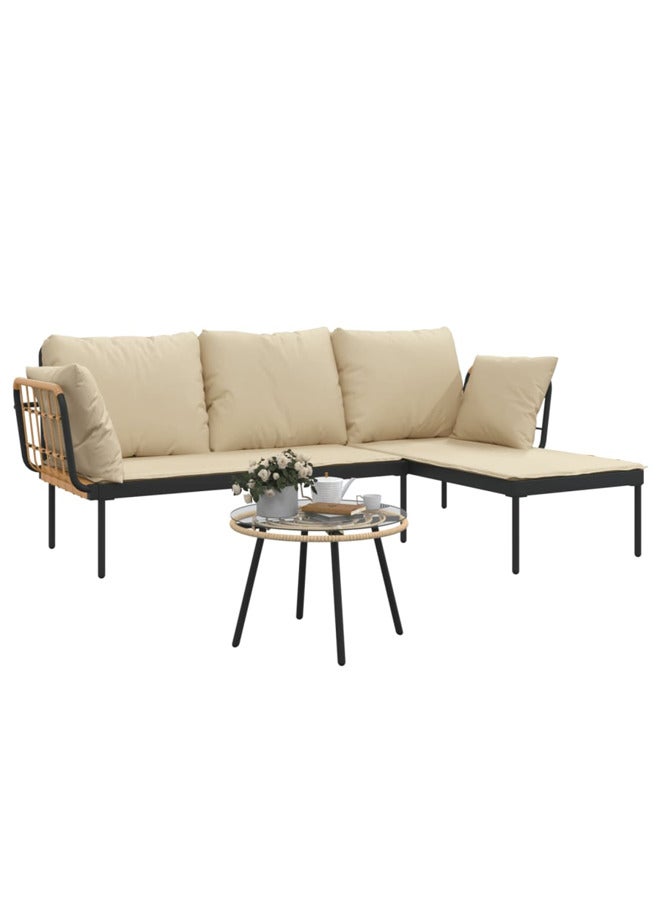 vidaxl 3 Piece Garden Lounge Set with Beige Cushions Poly Rattan 364108 - Image 3
