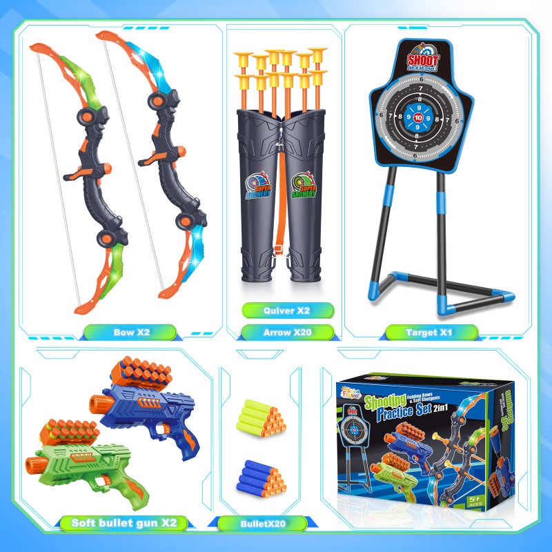 spring flower SpringFlower 2 Bow and Arrow Sets with LED Lightup2 Foam Dart Guns for Kids 5 6 7 8 9 10 Years Old Archery Set with Standing Target for Boys  Girl for Kids - Image 3