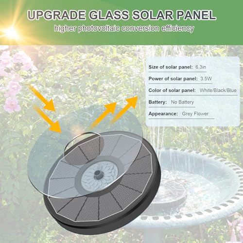 Yzert Solar Fountain for Bird Bath Direct Sunlight High Efficiency 3.5W Glass Panel Solar Water Fountain Outdoor Garden Flower (Black) - Image 2