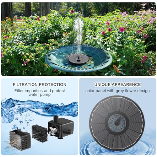 Yzert Solar Fountain for Bird Bath Direct Sunlight High Efficiency 3.5W Glass Panel Solar Water Fountain Outdoor Garden Flower (Black) - Image 4