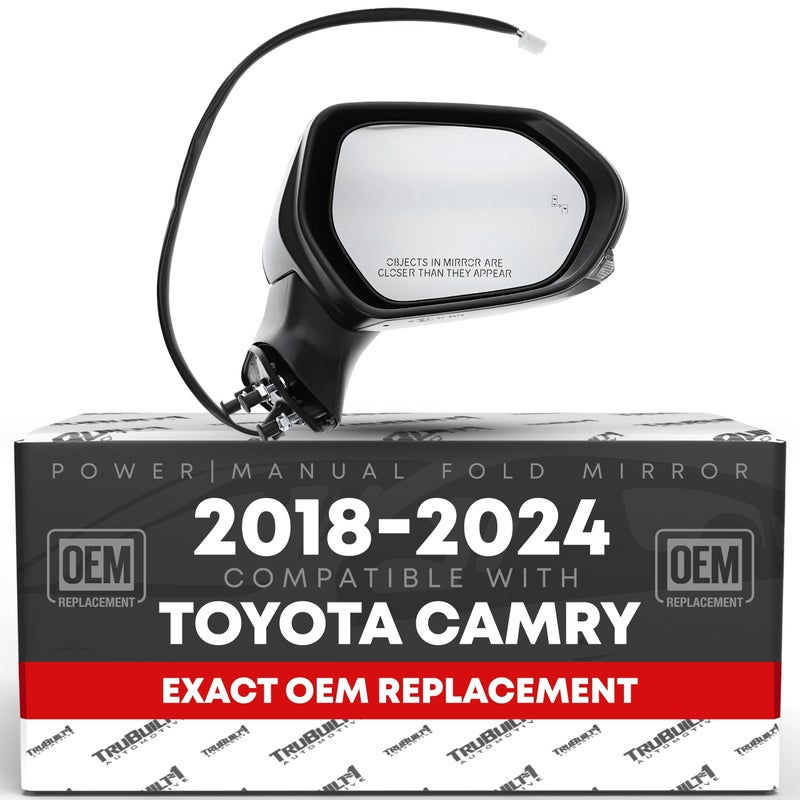 Passenger Side Mirror Compatible with 20182024 Toyota Camry Powered Adjustment Heated Turn Signal Blind Spot Detection Manual Folding Convex Glass Black 7H7P OEM 8791006840 TO1321368