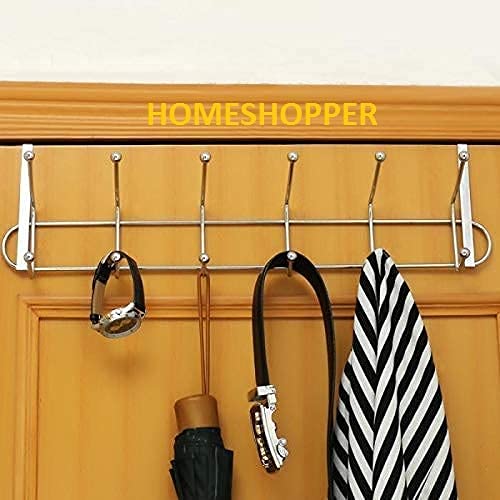HOMESHOPPER HOMESHOPPER Metal Chrome Finish Door Hook Organiser Hanger for Hanging Clothes Jeans Shirts Umbrellas Jackets Scarfs Bags Keys in Room Kitchen Bathroom - Image 1