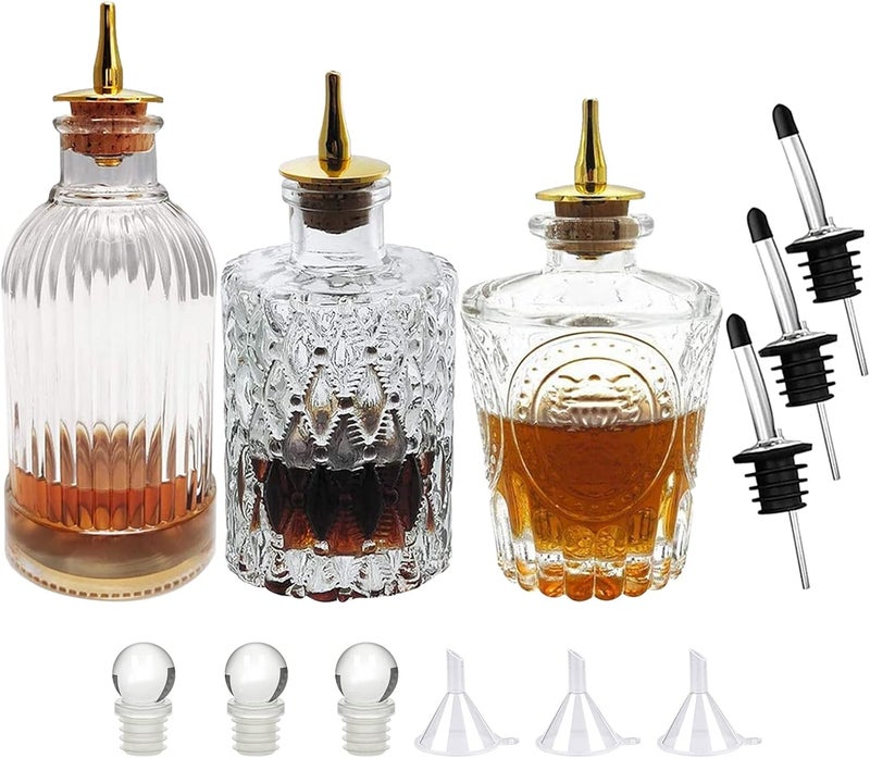 LINALL Bitters Bottle Set - Syrup Bottles with Stainless Steel Pourers, Glass Vintage Bottle, - Image 1