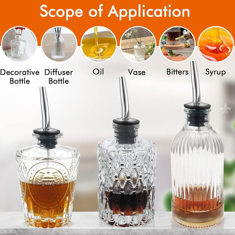 LINALL Bitters Bottle Set - Syrup Bottles with Stainless Steel Pourers, Glass Vintage Bottle, - Image 3
