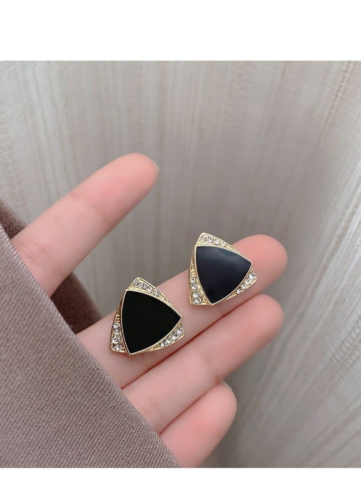 Lavida Black Triangular Zircon Stud Earrings, Geometric Women's Earrings