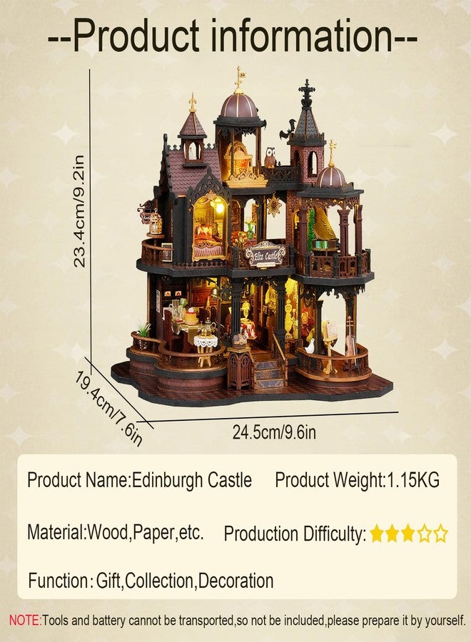 CUTEROOM DIY Miniature House Kit, Wooden Dollhouse Kit with LED Magic Tiny House Kits for Women Girls Best Birthday Gifts (Edinburgh Castle) - Image 2