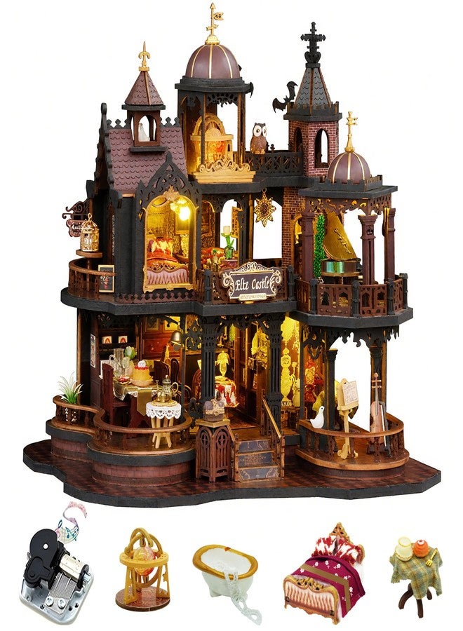 CUTEROOM DIY Miniature House Kit, Wooden Dollhouse Kit with LED Magic Tiny House Kits for Women Girls Best Birthday Gifts (Edinburgh Castle) - Image 1