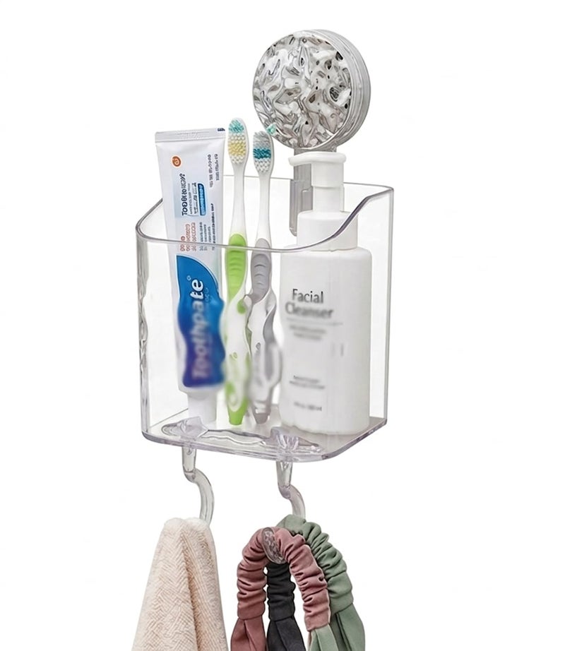 HOME&I Suction Cup Toothbrush Holder and Shower Caddy – Drill-Free, Removable, Powerful Suction Cup, Self-Draining Design for Bathroom & Kitchen – Holds Toothpaste, Razors, and Tableware - Image 1