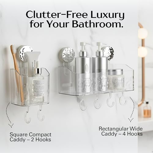 HOME&I Suction Cup Toothbrush Holder and Shower Caddy – Drill-Free, Removable, Powerful Suction Cup, Self-Draining Design for Bathroom & Kitchen – Holds Toothpaste, Razors, and Tableware - Image 4
