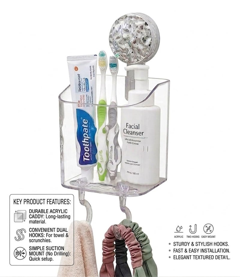 HOME&I Suction Cup Toothbrush Holder and Shower Caddy – Drill-Free, Removable, Powerful Suction Cup, Self-Draining Design for Bathroom & Kitchen – Holds Toothpaste, Razors, and Tableware - Image 2