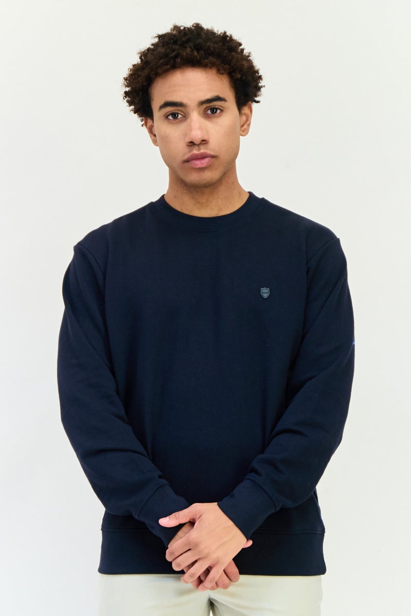 833 POLICE Men Crew Neck Brand Logo Long Sleeves Sweatshirt, Navy  - Image 1