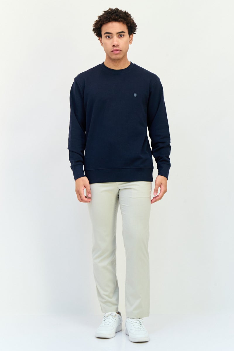 833 POLICE Men Crew Neck Brand Logo Long Sleeves Sweatshirt, Navy  - Image 3