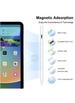 Generic Stylus Pen for iPad 9th & 10th Gen, 5min Fast Charge Pen for iPad/Pro/Air/Mini (2018-2024) with Tilt Sensitive, Palm Rejection & Magnetic for Professional Drawing, Writing, Design (White)  - Image 5