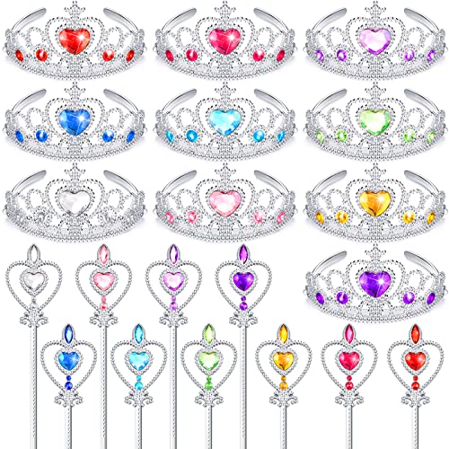 Civaner 20 Pcs Princess Dress up Accessories Tiaras Crown Set with Princess Crowns and Wands for Little Girls Kids Play Jewelry - Image 1