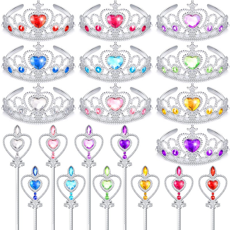 Civaner 20 Pcs Princess Dress up Accessories Tiaras Crown Set with Princess Crowns and Wands for Little Girls Kids Play Jewelry - Image 3