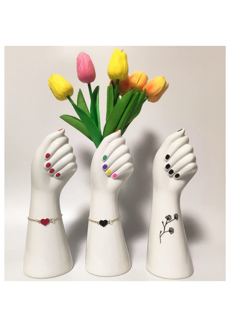 Excefore White Ceramic Vases, Hand Bud Flower Vase for Decor Hhydroponic Floral Arrangement Table Decorative Hollow Floral Vase Home Decor Centerpieces Flower Vase Home Living Room Office Kitchen Table Decor - Image 3