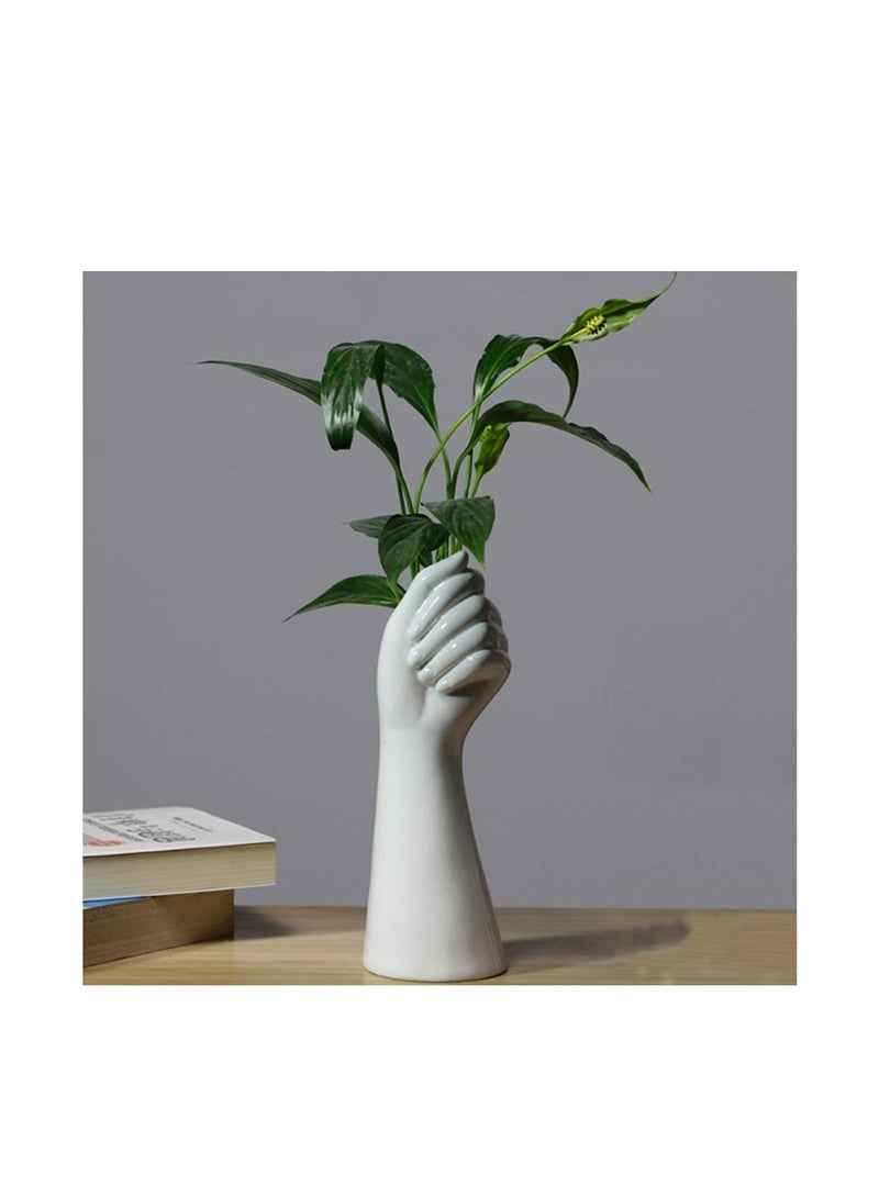 Excefore White Ceramic Vases, Hand Bud Flower Vase for Decor Hhydroponic Floral Arrangement Table Decorative Hollow Floral Vase Home Decor Centerpieces Flower Vase Home Living Room Office Kitchen Table Decor - Image 1