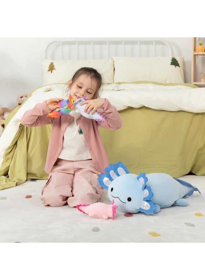 MaoGoLan دبدوب ماو غولان العملاق أكسولوتل مع 3 أكسولوتل صغيرة داخل - 23.5" وسادة محشوة ناعمة - زرقاء - Image 3